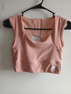 Crop Sports Tank Top in Peach with Back Cutout